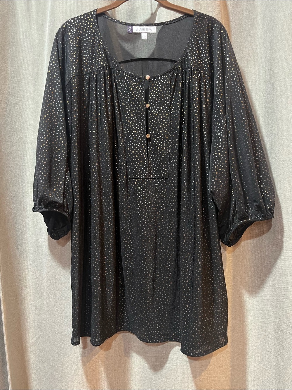 Jennifer Lopez Black Tunic with Metallic Gold Dot Accents